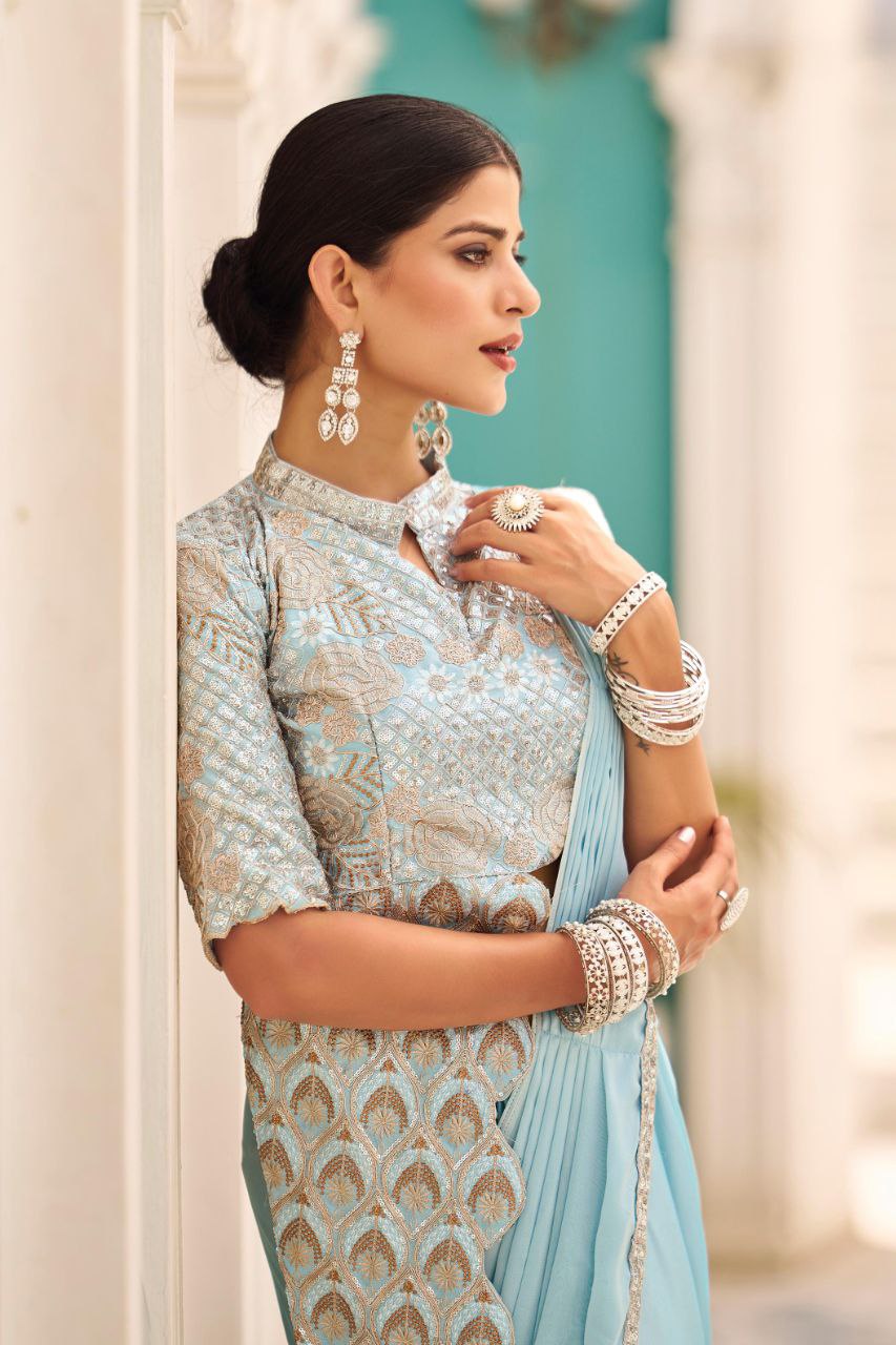 Sky Ready Made Chinon Silk Saree