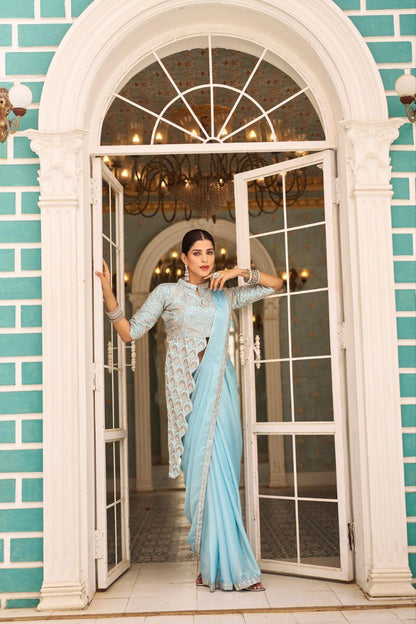 Sky Ready Made Chinon Silk Saree