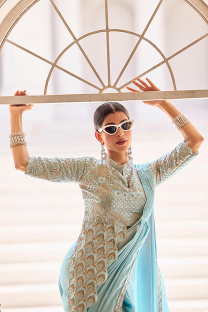 Sky Ready Made Chinon Silk Saree