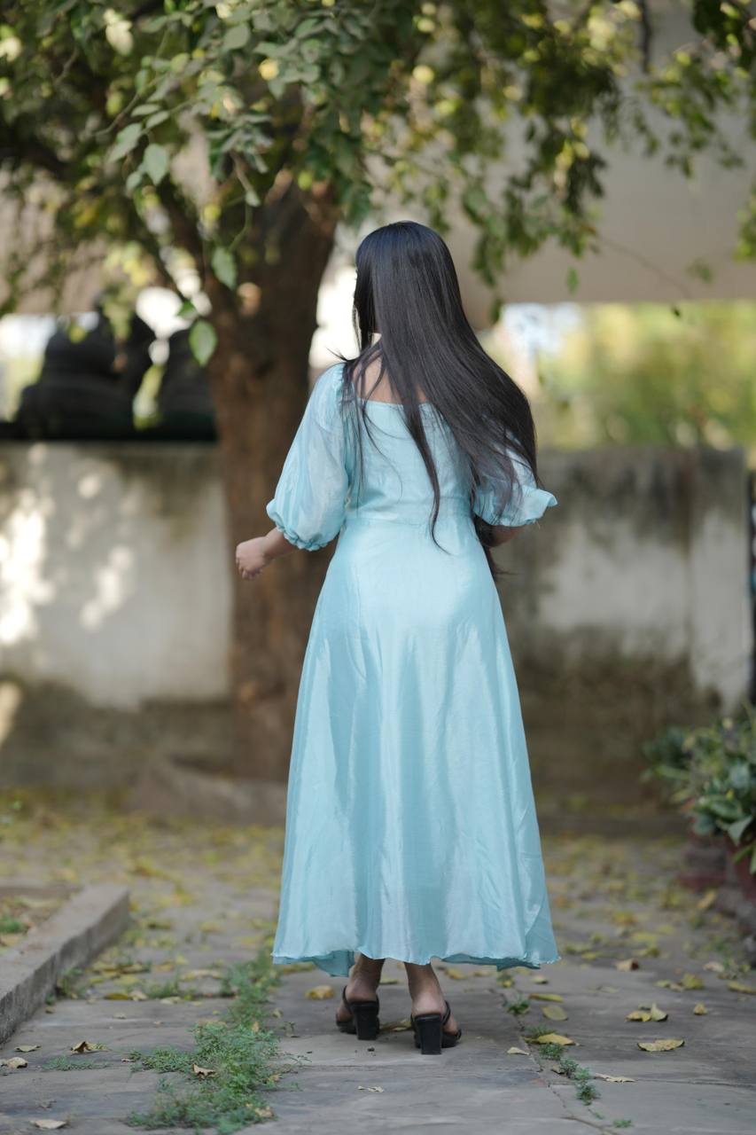 Sky Summer Wear Chinon Flary Kurti