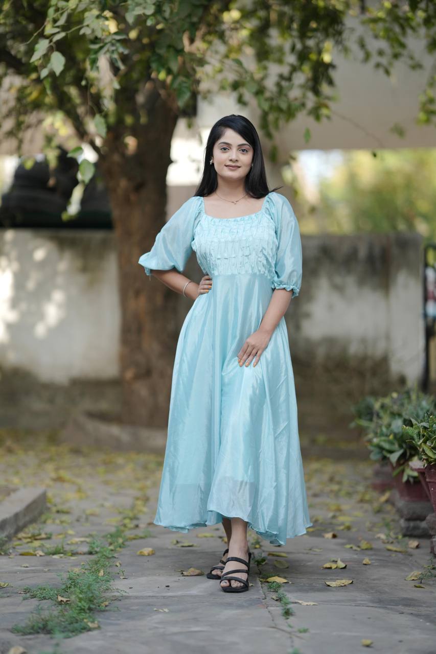 Sky Summer Wear Chinon Flary Kurti