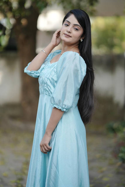 Sky Summer Wear Chinon Flary Kurti