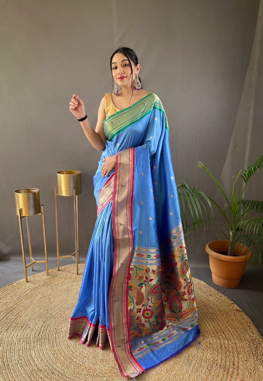 Sky Traditional Marathi Paithani Saree