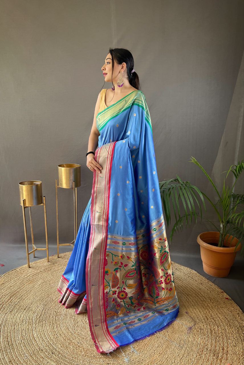 Sky Traditional Marathi Paithani Saree
