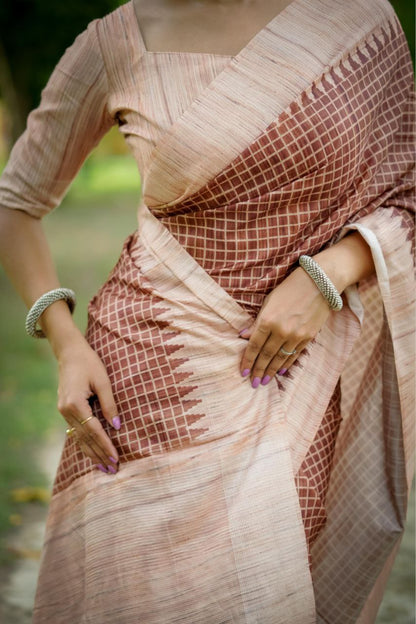 Brown Traditional Tussar Silk Saree
