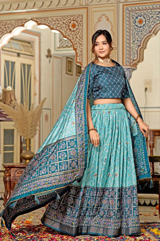 Sky Traditional Wedding Wear Silk Lehenga