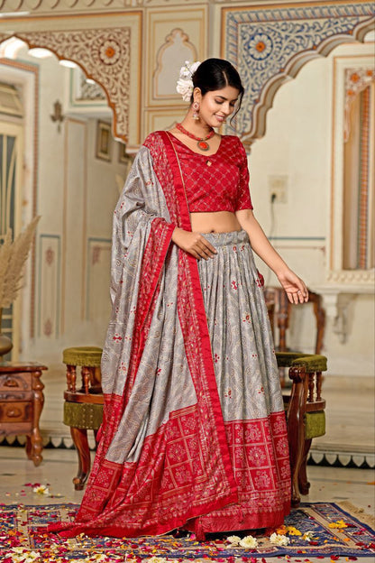 Gray Traditional Wedding Wear Silk Lehenga