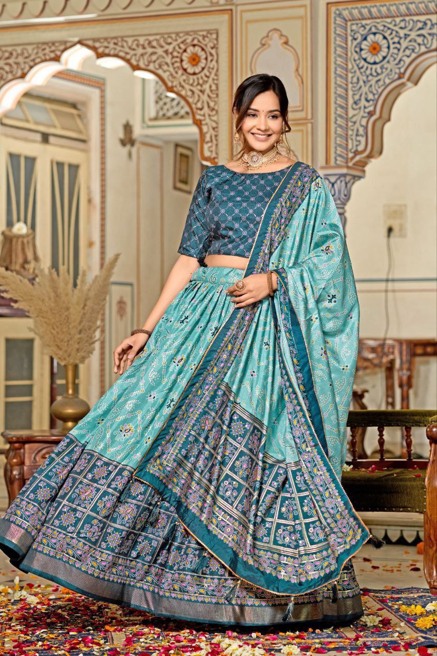 Sky Traditional Wedding Wear Silk Lehenga