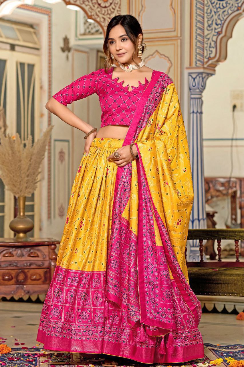 Yellow Traditional Wedding Wear Silk Lehenga