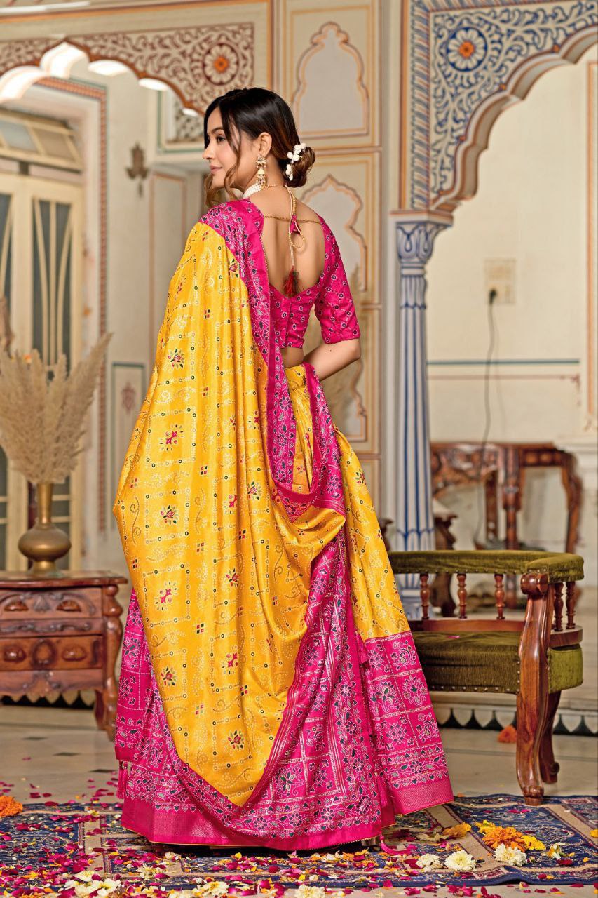 Yellow Traditional Wedding Wear Silk Lehenga