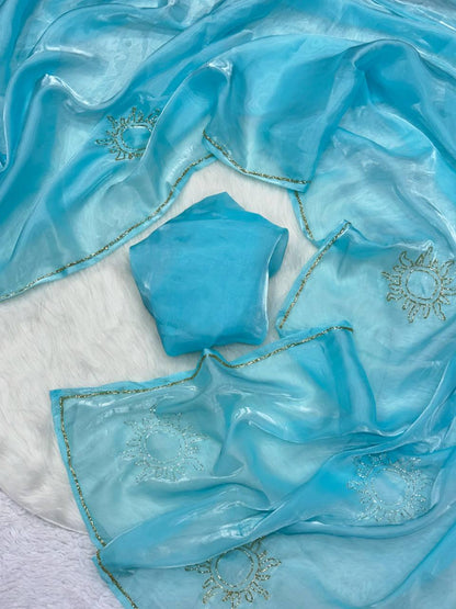 Sky Two Tone Jimmy Choo Silk Saree