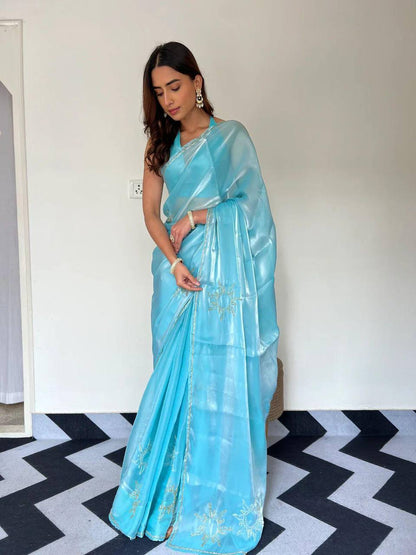 Sky Two Tone Jimmy Choo Silk Saree