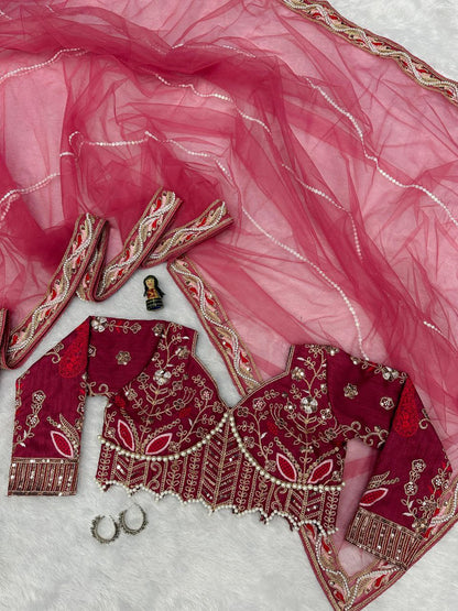 Solid Pink Party Wear Butterfly Net Saree