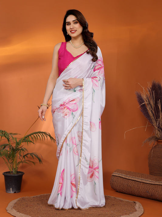 Stylish Floral Chinon Chiffon Saree