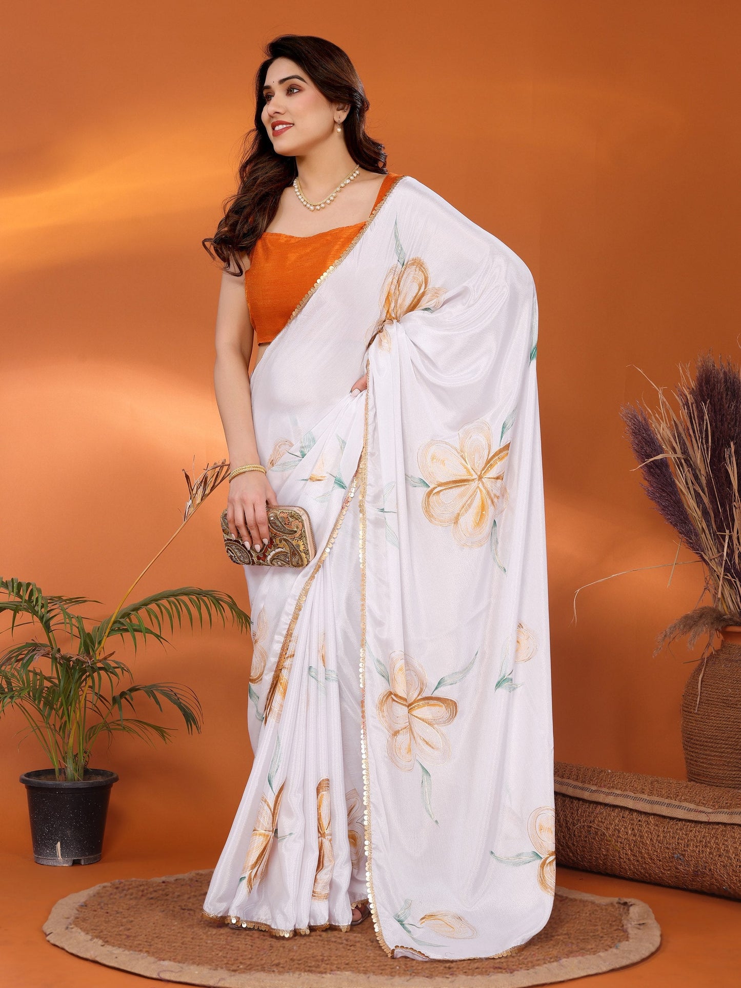 Stylish Floral Chinon Chiffon Saree