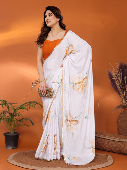 Stylish Floral Chinon Chiffon Saree