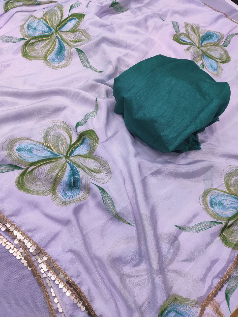 Stylish Floral Chinon Chiffon Saree