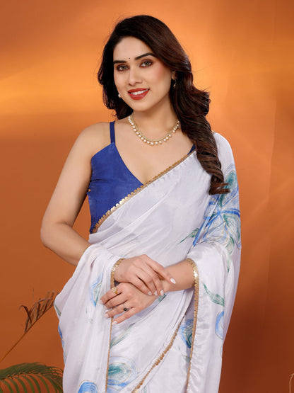 Stylish Floral Chinon Chiffon Saree