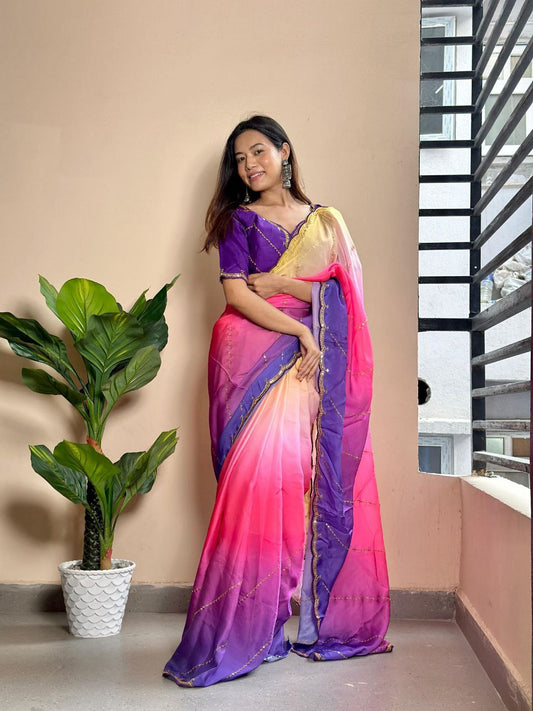 Stylish Georgette Satin Saree