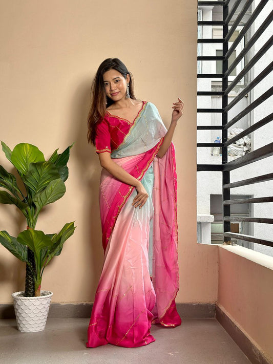 Stylish Georgette Satin Saree