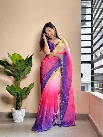 Stylish Georgette Satin Saree