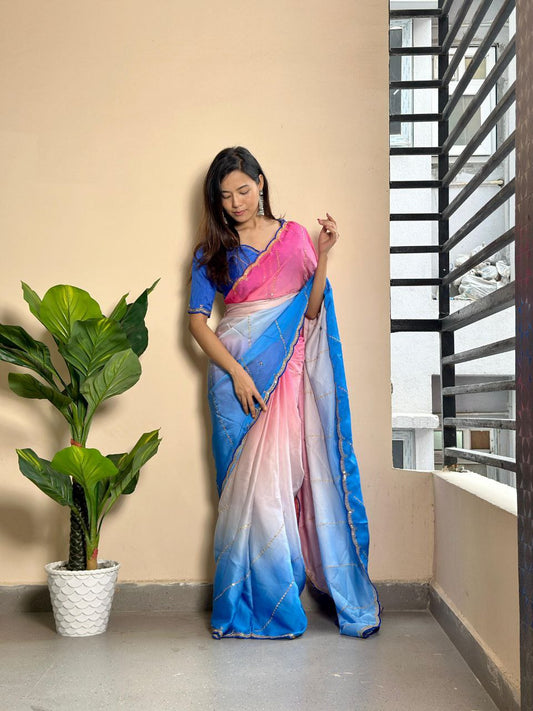 Stylish Georgette Satin Saree