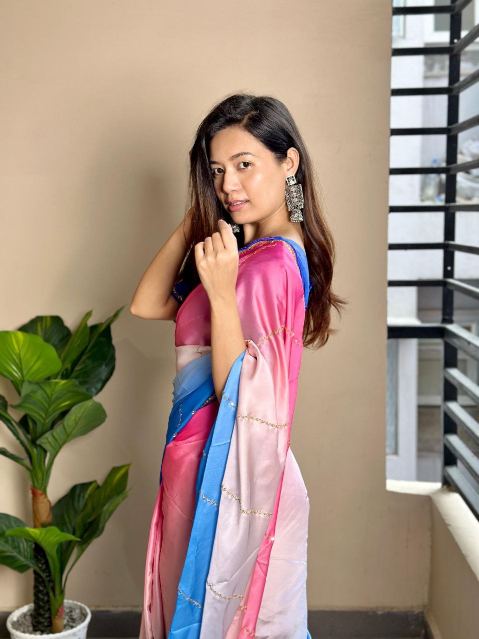 Stylish Georgette Satin Saree