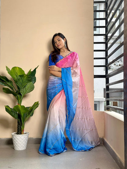Stylish Georgette Satin Saree
