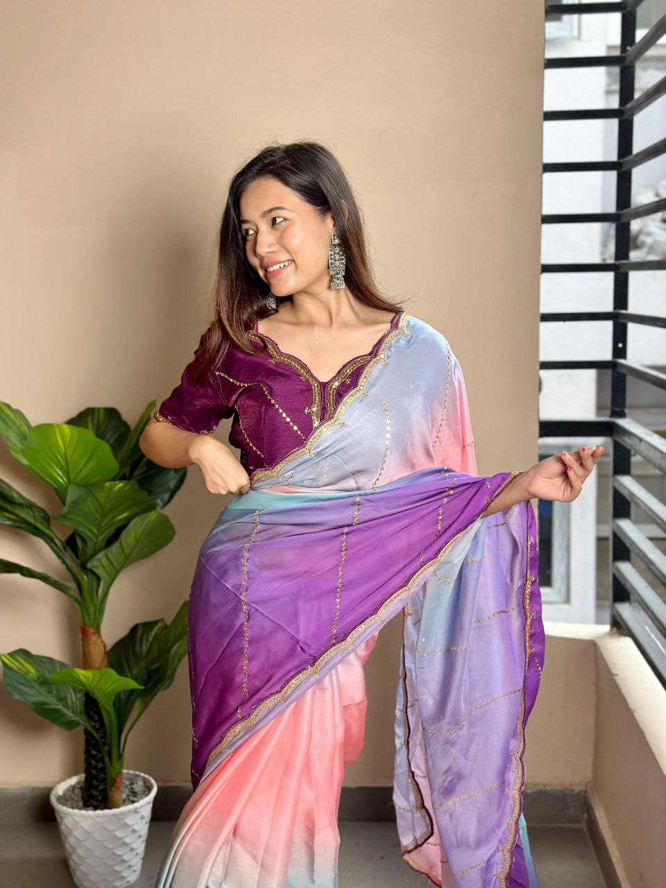 Stylish Georgette Satin Saree