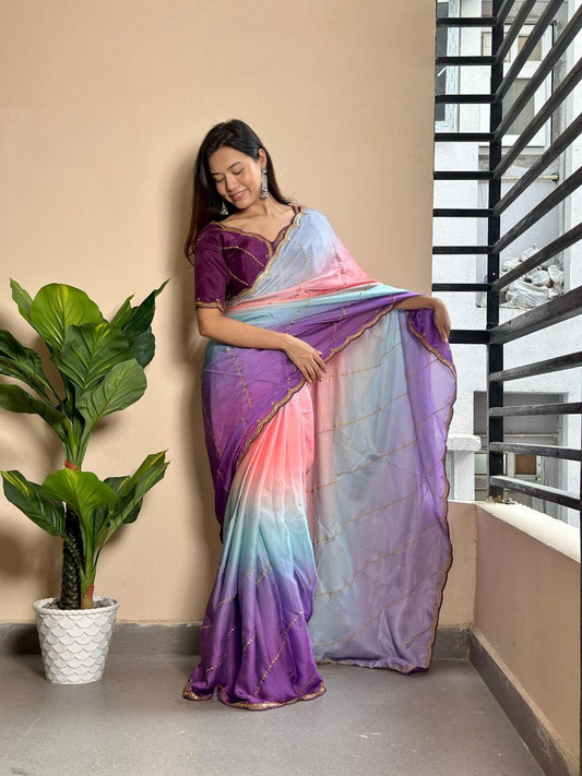 Stylish Georgette Satin Saree