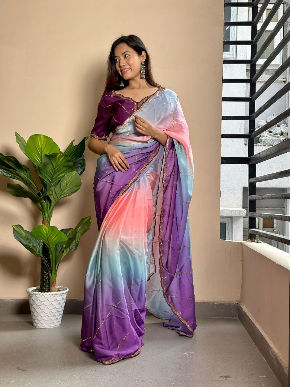 Stylish Georgette Satin Saree