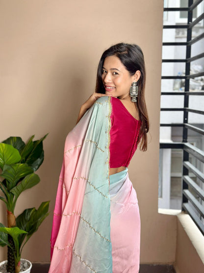 Stylish Georgette Satin Saree