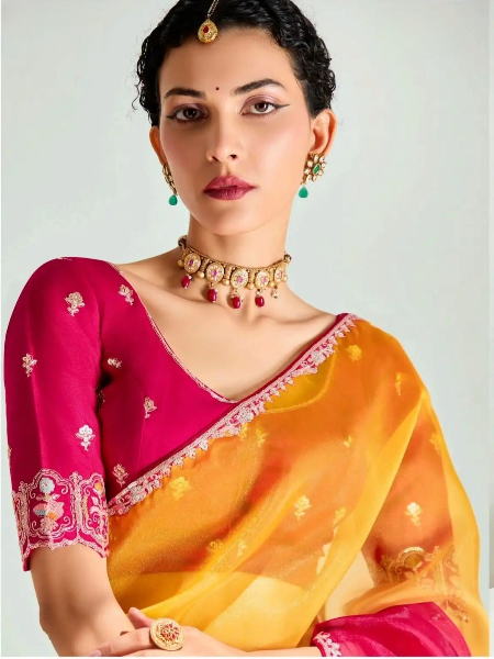 Stylish Organza Saree With Blouse | 100% Original Saree