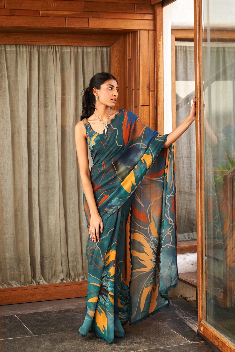 Stylish Party Wear Moss Silk Saree
