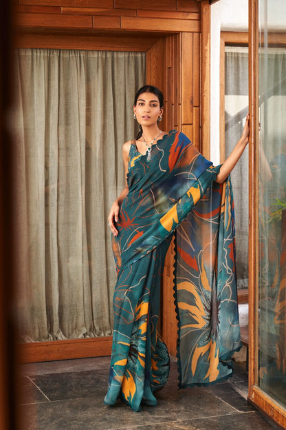 Stylish Party Wear Moss Silk Saree