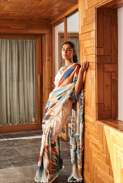 Stylish Party Wear Moss Silk Saree