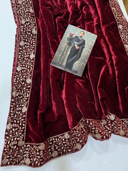 Stylish Party Wear Velvet Saree