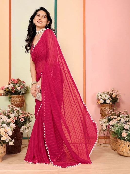 Rani Pink Stylish Plain Georgette Saree
