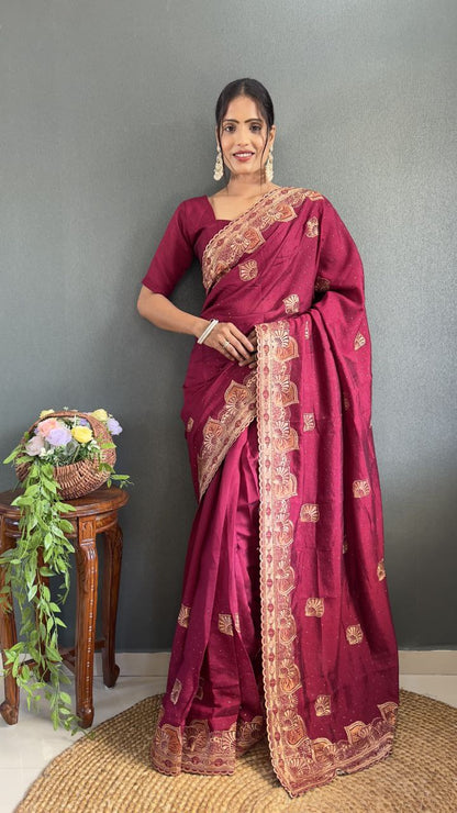 Stylish Ready Made Vichitra Silk Saree