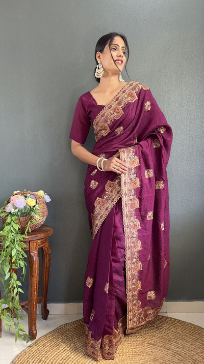 Stylish Ready Made Vichitra Silk Saree