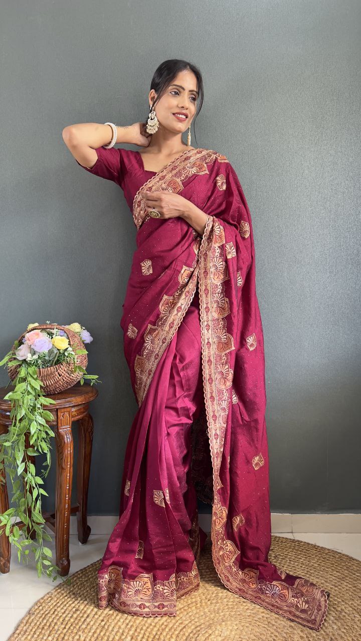 Stylish Ready Made Vichitra Silk Saree