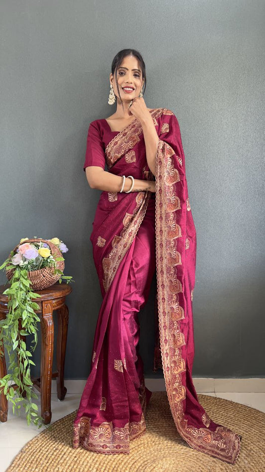 Stylish Ready Made Vichitra Silk Saree