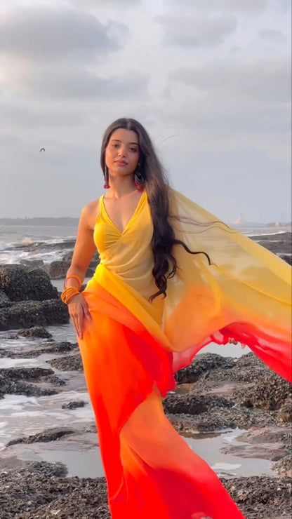 Stylish Two Color Georgette Saree