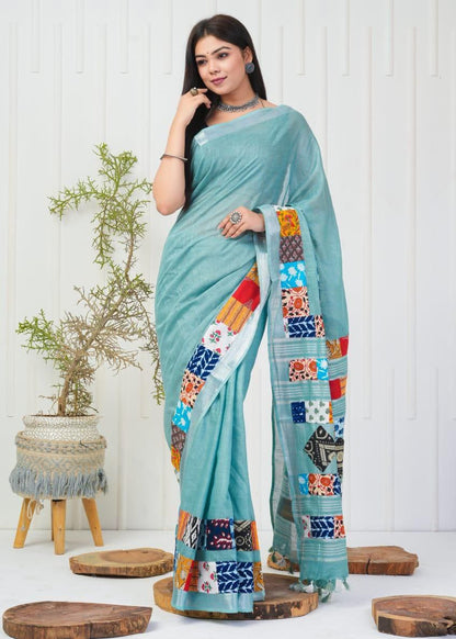 Summer Wear Flowy Linen Silk Cotton Saree