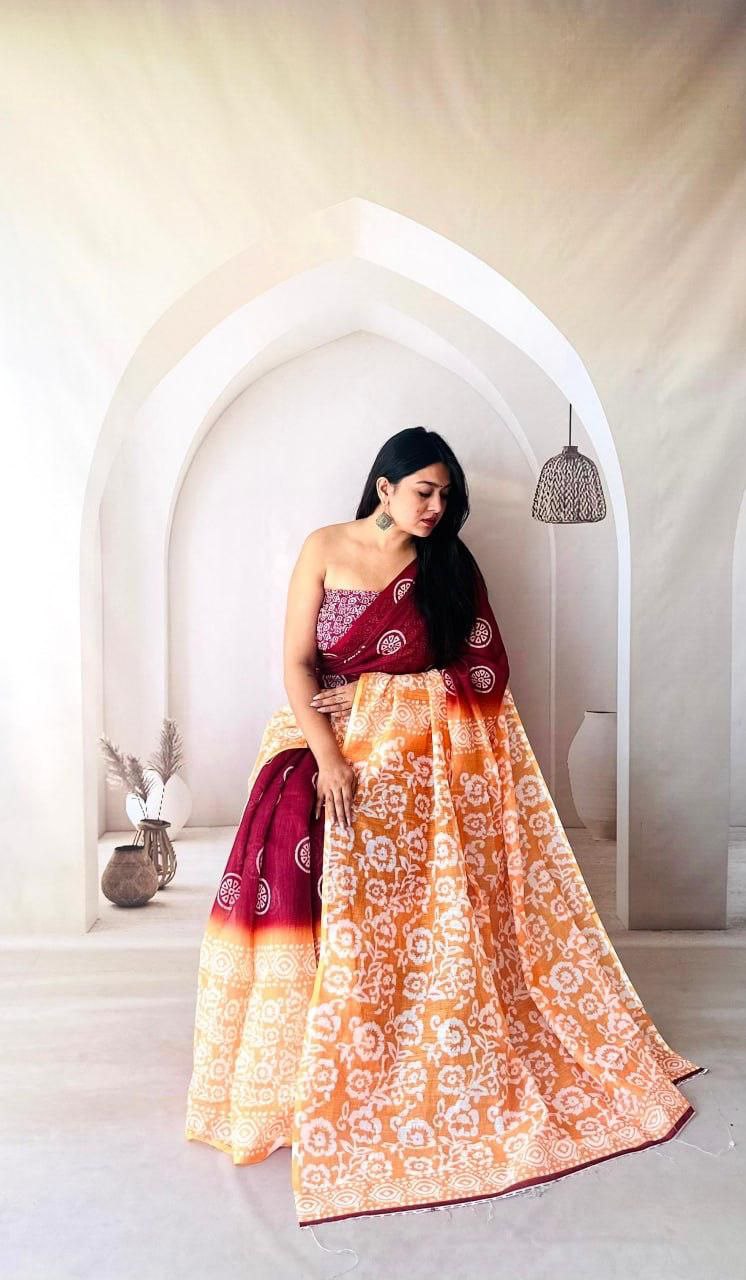 Summer Wear Flowy Linen Silk Cotton Saree