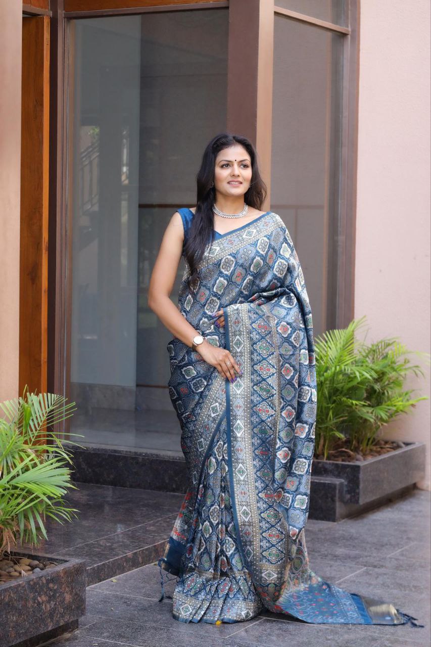 Teal Blue Wedding Wear Soft Silk Saree