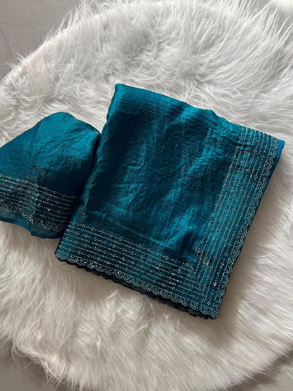 Teal Designer Party Wear Space Silk Saree