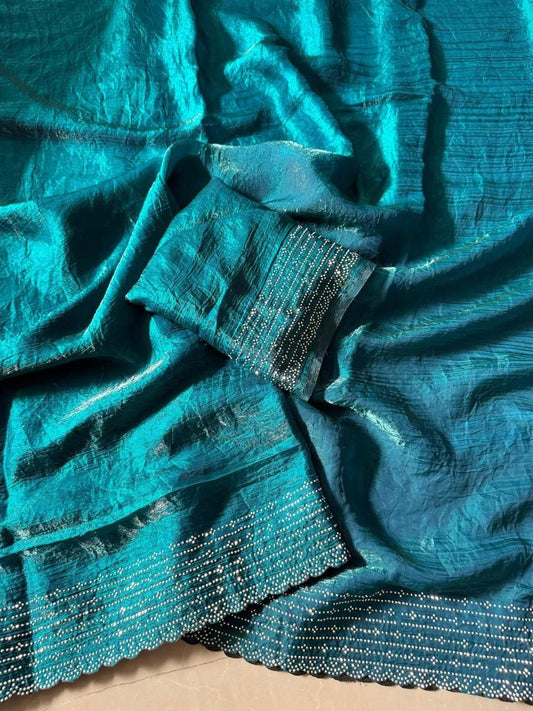 Teal Designer Party Wear Space Silk Saree