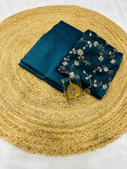 Teal Gold Crush Silk Saree