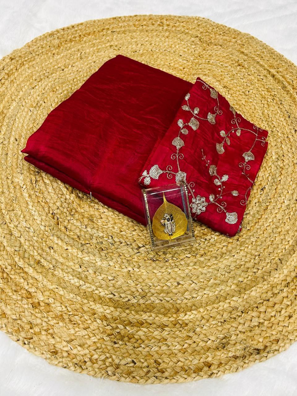 Red Gold Crush Silk Saree